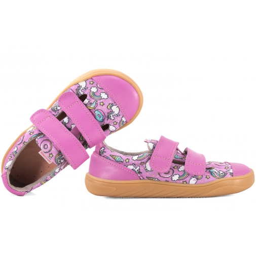 MAZUREK SLIPPER PINK BAREFOOT SKÓRZANO-TEKSTYLNE PÓŁBUTY DZIEWCZĘCE KAPCIE