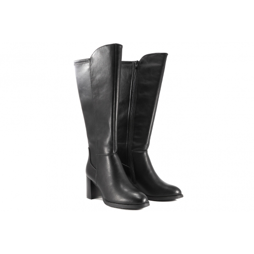 SERGIO LEONE KZ224-S KOZAKI WYSOKIE DAMSKIE NA OBCASIE SKÓRA czarne