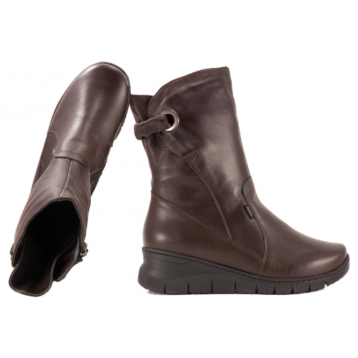 AXEL 4498 KOZACZKI DAMSKIE ZIMOWE NA KOTURNIE BOTKI OCIEPLANE SKÓRA brązowe
