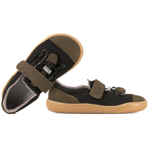 MAZUREK SLIPPER KHAKI BAREFOOT SKÓRZANO-TEKSTYLNE PÓŁBUTY DZIECIĘCE KAPCIE