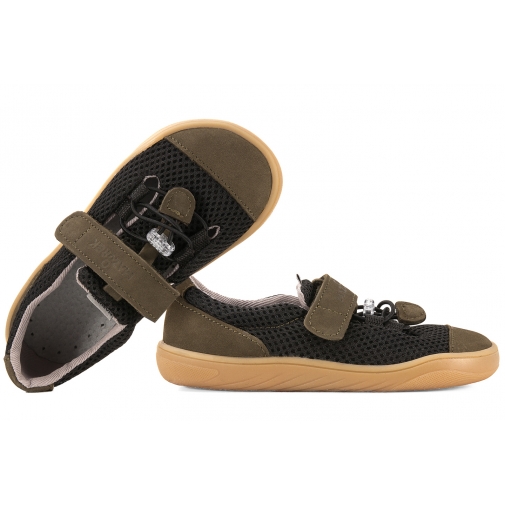 MAZUREK SLIPPER KHAKI BAREFOOT SKÓRZANO-TEKSTYLNE PÓŁBUTY DZIECIĘCE KAPCIE