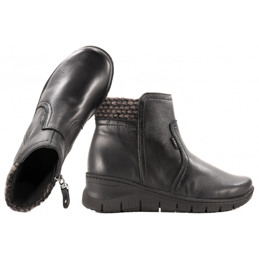 AXEL 4504 KOZACZKI DAMSKIE ZIMOWE NA KOTURNIE BOTKI OCIEPLANE SKÓRA czarne