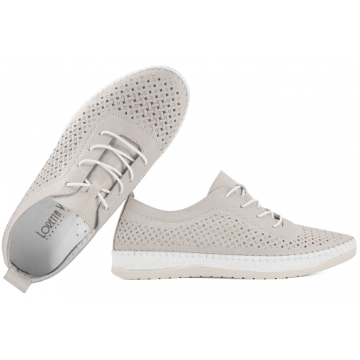 LORETTA VITALE YN/30110 PÓŁBUTY DAMSKIE SKÓRZANE AŻUROWE szare