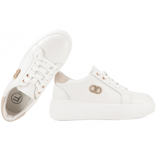 FILIPPO DP6721 PÓŁBUTY DAMSKIE SNEAKERSY NA PLATFORMIE SKÓRZANE białe