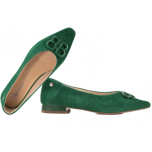 MACIEJKA K6806-09 BALERINKI DAMSKIE PÓŁBUTY BALERINY ZAMSZOWE SKÓRA zielone