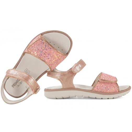 PRIMIGI 7887755 SANDAŁKI DZIEWCZĘCE SANDAŁY NA RZEPY Z BROKATEM łososiowe