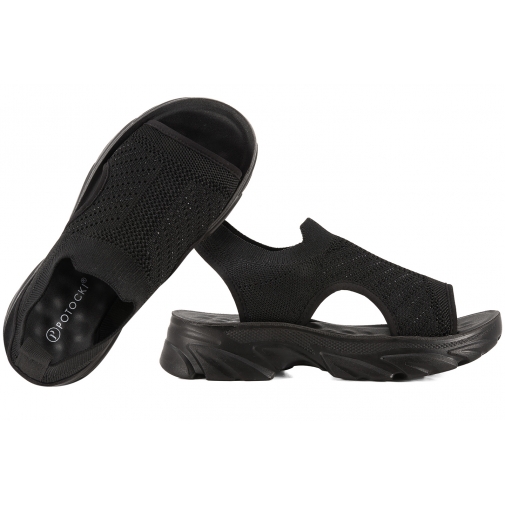 POTOCKI 25-90302BK TEKSTYLNE SANDAŁY DAMSKIE NA KOTURNIE czarne