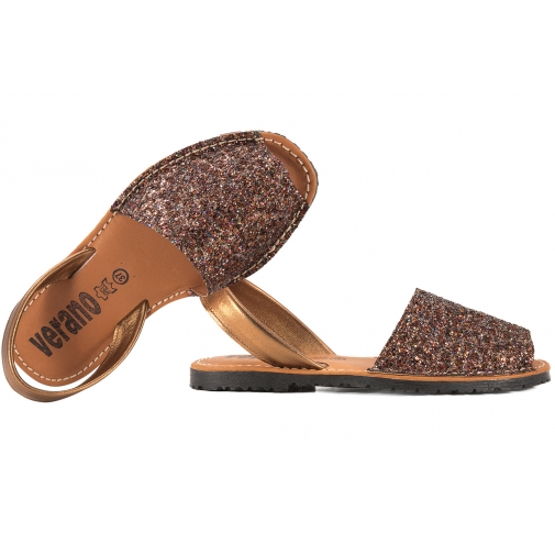 VERANO 2275 SANDAŁY DAMSKIE HISZPAŃSKIE SKÓRA/BROKAT brąz multi