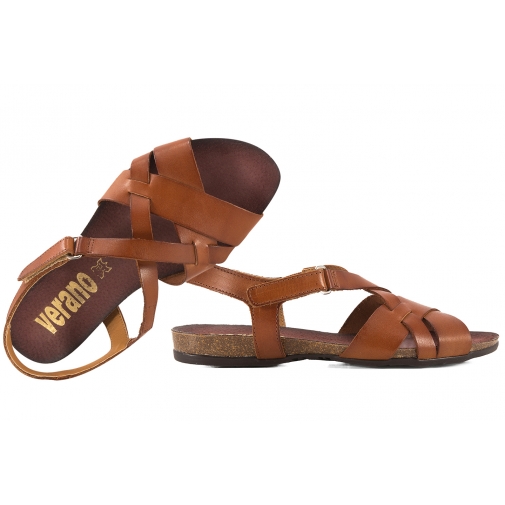 VERANO 674 SANDAŁY DAMSKIE HISZPAŃSKIE SKÓRZANE NA KORKU brązowe