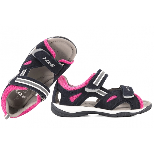 BARTEK 8441465 SANDAŁKI DZIEWCZĘCE SANDAŁY SKÓRZANE granat/róż