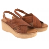 VERANO 45529 SANDAŁY DAMSKIE HISZPAŃSKIE NA KOTURNIE SKÓRZANE rude
