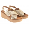 VERANO 45529 SANDAŁY DAMSKIE HISZPAŃSKIE NA KOTURNIE SKÓRZANE złote