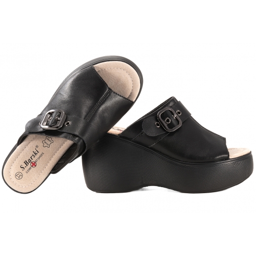 S.BARSKI LR51-542 KLAPKI DAMSKIE NA PLATFORMIE SKÓRZANE czarne