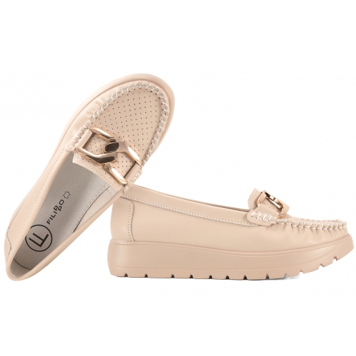 FILIPPO DP6827 MOKASYNY DAMSKIE PÓŁBUTY NA PLATFORMIE SKÓRZANE beżowe