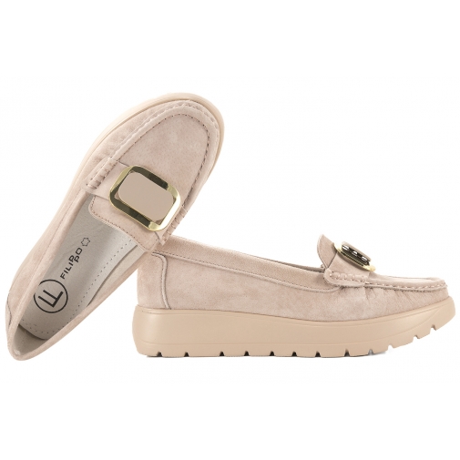 FILIPPO DP7056 MOKASYNY DAMSKIE PÓŁBUTY NA PLATFORMIE SKÓRZANE beżowe