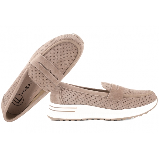 FILIPPO DP6750 MOKASYNY DAMSKIE NA PLATFORMIE PÓŁBUTY ZAMSZOWE SKÓRA beżowe