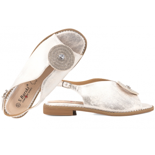 S.BARSKI KV51-012 SANDAŁY DAMSKIE PŁASKIE srebrne