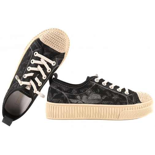LORETTA VITALE W1903 PÓŁBUTY KORONKOWE DAMSKIE TENISÓWKI TEKSTYLNE czarne