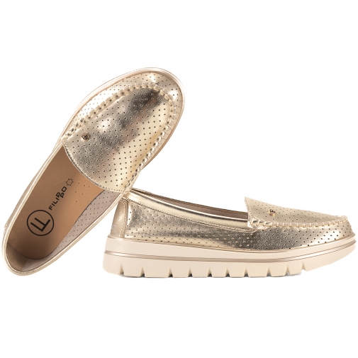 FILIPPO DP7006 MOKASYNY DAMSKIE PÓŁBUTY SKÓRZANE złote
