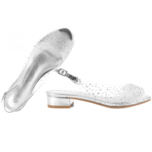 POTOCKI 25-43328SL SANDAŁY DAMSKIE TRANSPARENTNE ŻELOWE BALERINKI srebrne