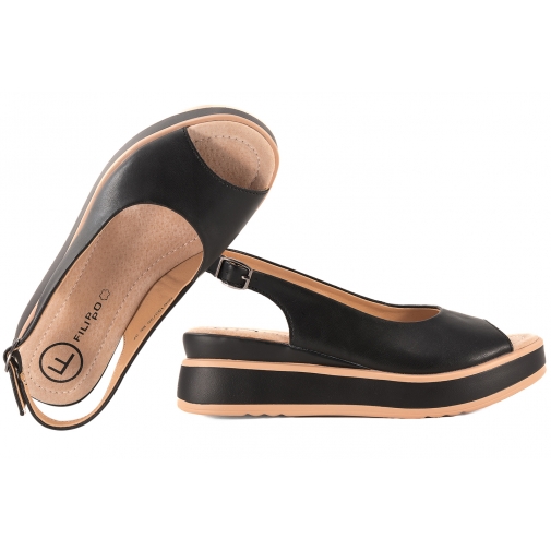 FILIPPO DS6153 SANDAŁY DAMSKIE NA PLATFORMIE SKÓRZANE czarne