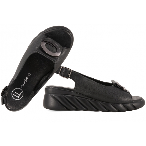 FILIPPO DS7011 SANDAŁY DAMSKIE NA PLATFORMIE SKÓRZANE czarne