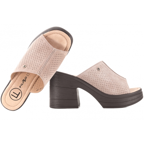 FILIPPO DK6814 KLAPKI DAMSKIE NA PLATFORMIE OBCAS SKÓRA ZAMSZOWE beż