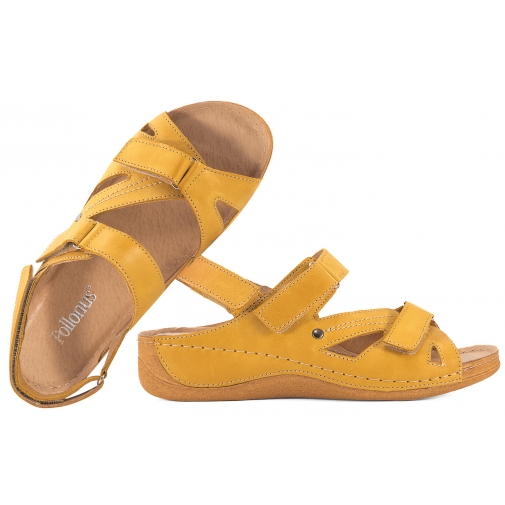 POLLONUS 0773 SANDAŁY DAMSKIE KOMFORT SKÓRZANE KOTURN PU żółte