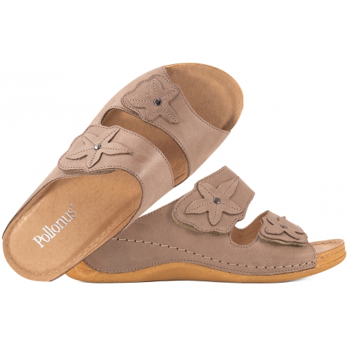 POLLONUS 0685 KLAPKI DAMSKIE KOMFORT SKÓRZANE KOTURN PU capucino