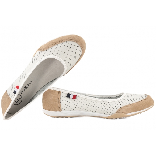 FILIPPO DP142 PÓŁBUTY DAMSKIE BALERINY SPORTOWE WSUWKI AŻUROWE SKÓRA białe