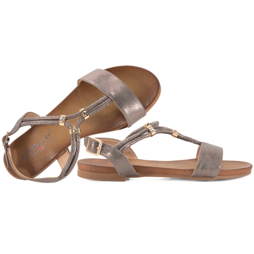 S.BARSKI KV51-120 SANDAŁY DAMSKIE PŁASKIE pewter - grafitowe