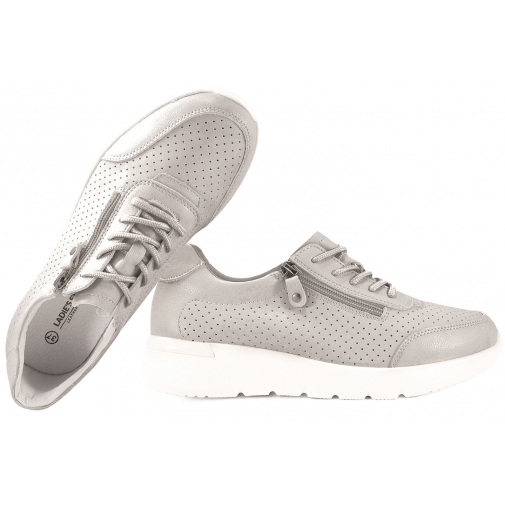 ATLETICO LADIE'S STYLE OC-135LZ05 AŻUROWE SNEAKERSY DAMSKIE PÓŁBUTY SKÓRZANE  szare