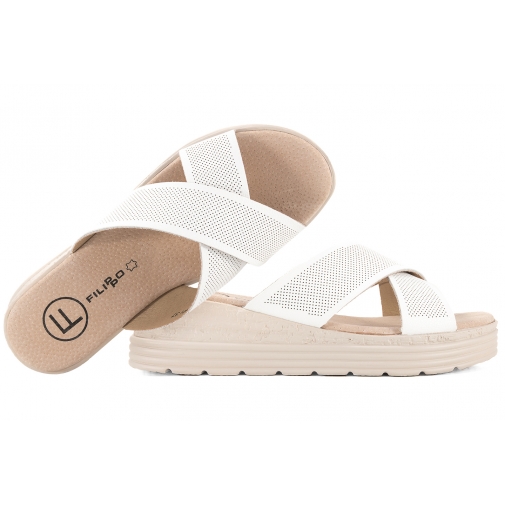 FILIPPO DK6707 KLAPKI DAMSKIE KOTURN NA PLATFORMIE SKÓRZANE białe