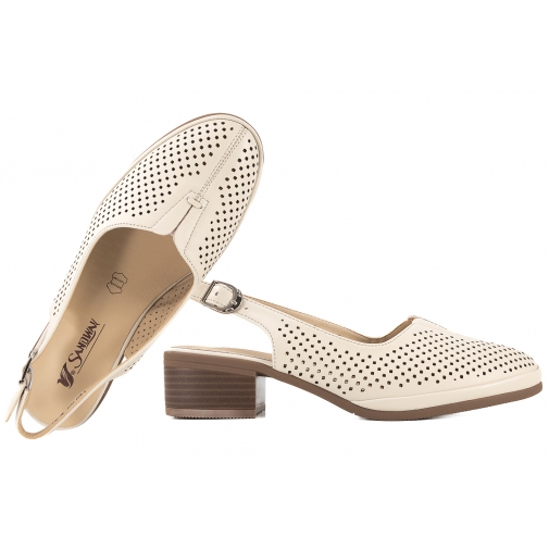 SANDWAY F20105-2 AŻUROWE SANDAŁY DAMSKIE NA OBCASIE EKO beżowe