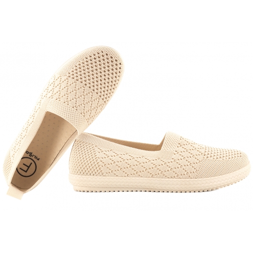 FILIPPO DTN7081 TEKSTYLNE TENISÓWKI AŻUROWE DAMSKIE WSUWKI beżowe