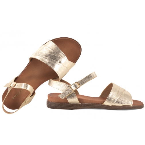 SERGIO LEONE SK068H SANDAŁY DAMSKIE PŁASKIE EKO złote