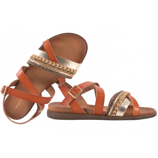SERGIO LEONE H2A SANDAŁY DAMSKIE PŁASKIE EKO rudy brąz