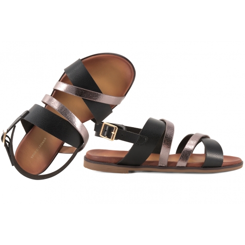 SERGIO LEONE SK086H SANDAŁY DAMSKIE PŁASKIE EKO czarne