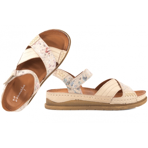 MACIEJKA L7064-37 SKÓRZANE SANDAŁY DAMSKIE KOMFORT NA PLATFORMIE kwiaty