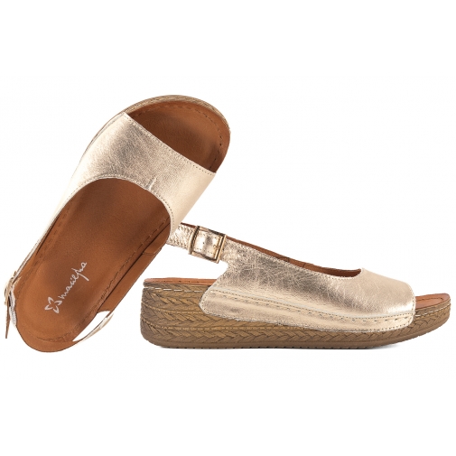 MACIEJKA L7069-25 SKÓRZANE SANDAŁY DAMSKIE KOMFORT NA KOTURNIE złote