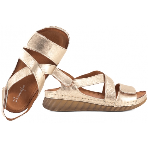 MACIEJKA L6848-25 SKÓRZANE SANDAŁY DAMSKIE KOMFORT NA KOTURNIE złote