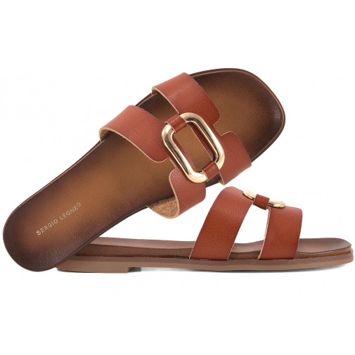 SERGIO LEONE SK077H KLAPKI DAMSKIE PŁASKIE EKO brązowe