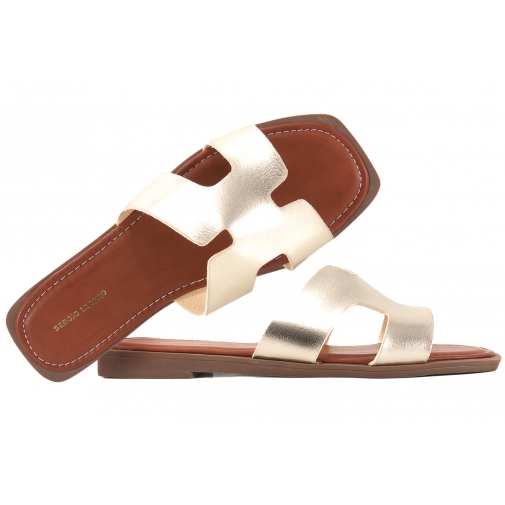 SERGIO LEONE H10B KLAPKI DAMSKIE PŁASKIE EKO złote