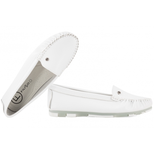 FILIPPO DP2037 PÓŁBUTY DAMSKIE MOKASYNY ZAMSZOWE SKÓRA białe