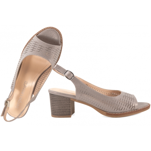 SERGIO LEONE SK832 AŻUROWE SANDAŁY DAMSKIE NA OBCASIE c.srebro