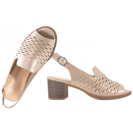 SERGIO LEONE SK836 AŻUROWE SANDAŁY DAMSKIE NA OBCASIE złote