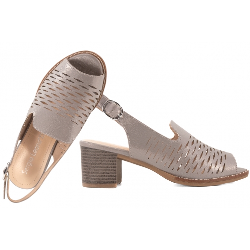 SERGIO LEONE SK836 AŻUROWE SANDAŁY DAMSKIE NA OBCASIE c.srebrny