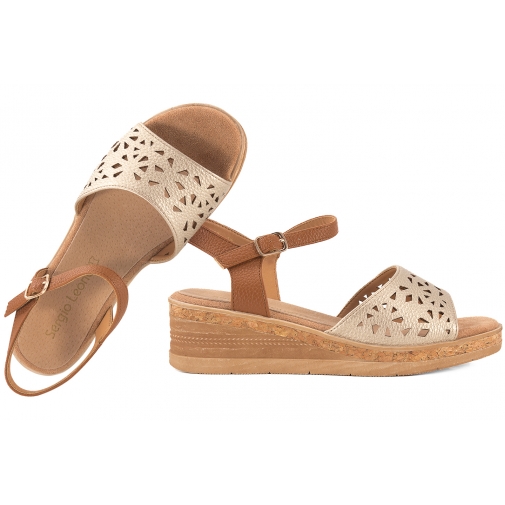 SERGIO LEONE SK193 AŻUROWE SANDAŁY DAMSKIE NA KOTURNIE złote