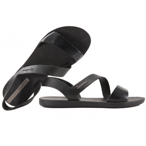 IPANEMA 82429 VIBE PŁASKIE SANDAŁY DAMSKIE PLAŻOWE czarne z brokatem