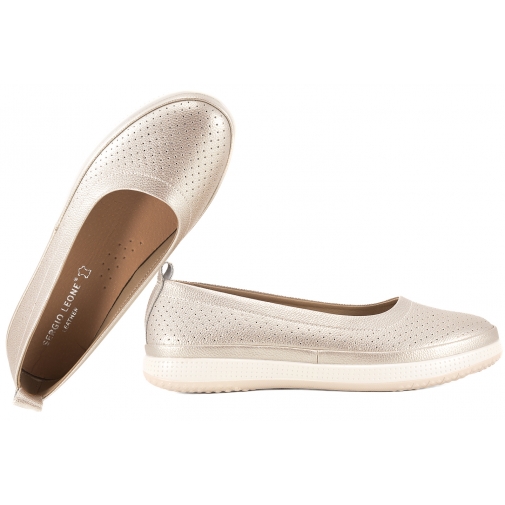 SERGIO LEONE BL-109  PÓŁBUTY DAMSKIE BALERINY WSUWKI SKÓRZANE złote